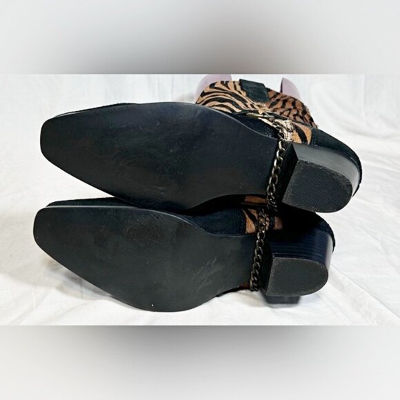 Vintage Black Suede Zebra Print Star Studded Stirrup Cowgirl Western Boots~9~ - Picture 6 of 7